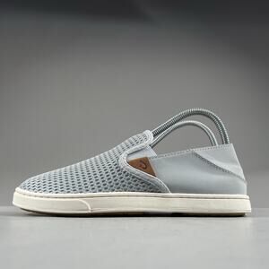 Olukai Pehuea Women’s Size 7 Gray White Mesh Slip On Sneakers Loafers Casual EUC